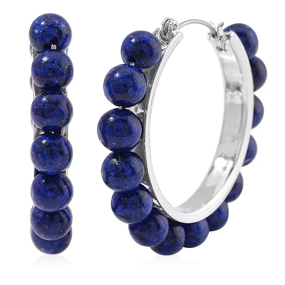 NWOT Lapis Lazuli 35 ctw Hoop Earrings in Silvertone